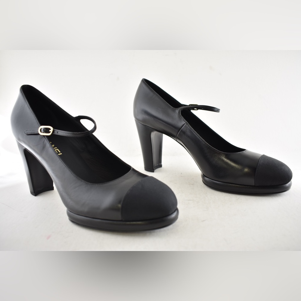 Chanel 24B Black CC Logo Mary Jane Ankle Strap Block Heel Platform Pumps 41 - Picture 3 of 16